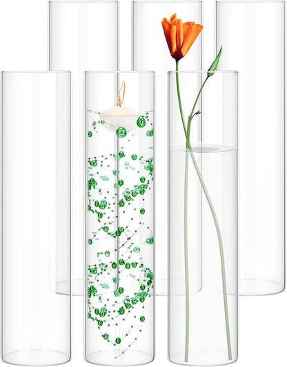 6 Pack Glass Cylinder Vases 14 Inch Tall Clear Flower Vase for Centerpieces, Hurricane Floating Candle Holder Wedding Decorations, Floral Vase Bulk for Table Shelf Party Home Deco (14 x 3.35 Inch)