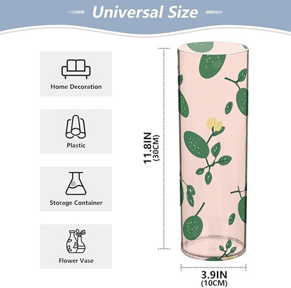 Flower Vase Clear Plastic Cylinder Vases Decor for Centerpieces Home Storage Office Weddings Green Avocados White Flower Pink 11.8 x 3.9 in