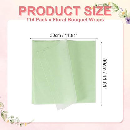 YELARXI Flower Wrapping Paper, Cotton Wrapping Flower Paper, Non-Woven Waterproof Floral Bouquet Wraps - Fitting for (Florist Supplies/Gift) 11.8 x 11.8 Inch & 114 Pack & Mint Green
