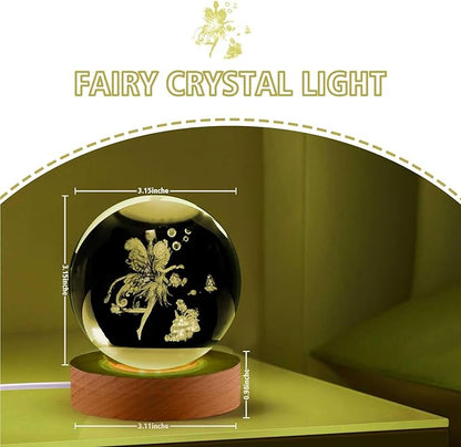 Fairy Gifts for Women Girls, 3.15in 3D Figurine Crystal Ball Lamp with Remote Control, Fairy Decor for Bedroom, Birthday Christmas for Girls Women Lovers