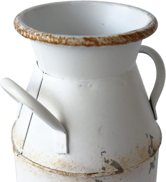 Galvanized Milk Can Antique Retro Vase Metal Planter Rustic Vintage Primitive Flower Holder Farmhouse Country Plant for Home Office Decor, 7.6”
