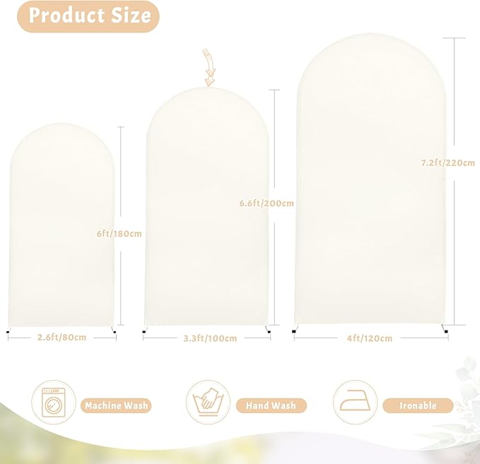 6.6FT Ivory Arch Backdrop Cover - Polyester Fitted Wedding Arch Stand Covers Round Top Chiara Arch Backdrop Cover for Birthday Party Banquet Photo Background Decoration