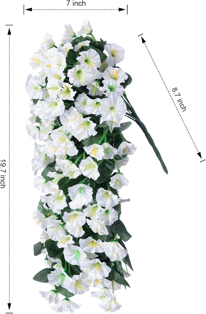 Artificial Faux Hanging Plants Flowers for Winter Christmas Outdoor Outside Decor, 2 PCS Fake Silk White Morning Glory Long Vines UV Resistant Look Real for Home Porch Patio Balcony Planter Decoration