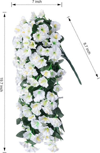Artificial Faux Hanging Plants Flowers for Winter Christmas Outdoor Outside Decor, 2 PCS Fake Silk White Morning Glory Long Vines UV Resistant Look Real for Home Porch Patio Balcony Planter Decoration