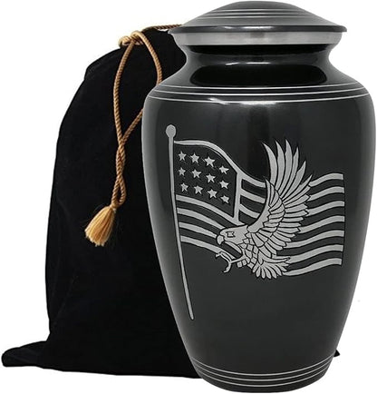 MEMORIALS 4U Custom Engraved Cremation Urn - Handcrafted Urn for Human Ashes - Affordable Urn for Ashes with Velvet Bag (American Honor & Glory)