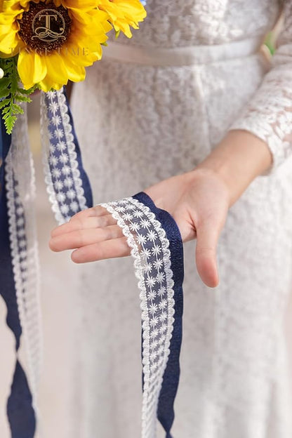 TINGE TIME 9 inch Bridal Bouquets for Bride, Artificial Silk Flowers Tossing Bouquet, Bride Bouquets for Wedding, Ceremony, Anniversary (Sunflower&RoyalBlue)