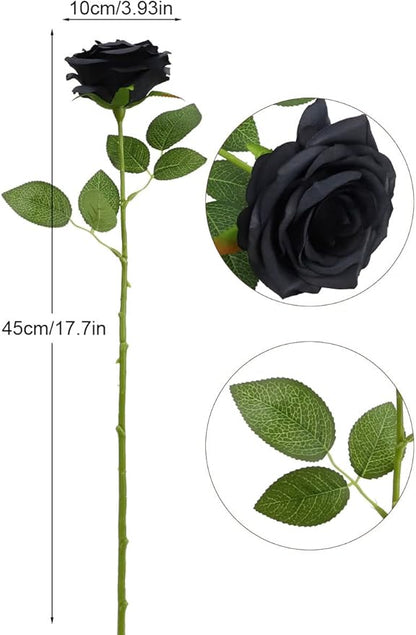 Artificial Rose Flower Black Flowers Black Roses Silk Flowers 12 pcs with Long Stem Silk Roses Bouquet for Wedding Bridal Shower Party Home Decoration