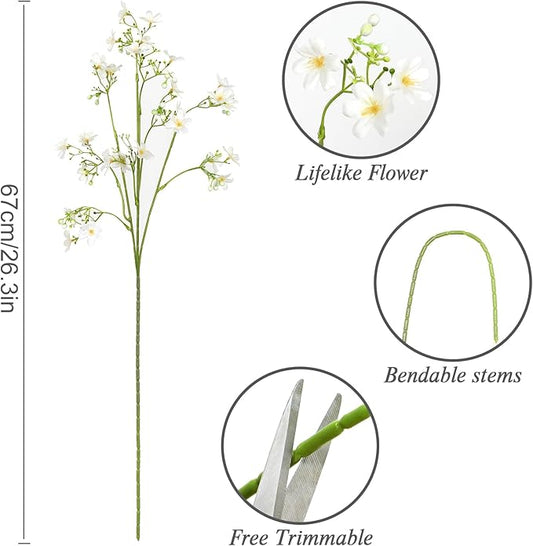 Artificial Flowers 8PCS Silk Flowers with Long Stems, Fake Flowers Bulk Fake Babys Breath, White Flowers for Tall Vase Outdoor Garden Wedding Party Home Table Centerpiece Winter