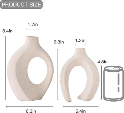 Levvohd Hollow Ceramic Vase Set of 2, Modern Nordic Minimalist Book Style Boho Aesthetic Vases for Home Decor Living Room Shelf Entryway Coffee Centerpiece Table Decorative (Cream White)