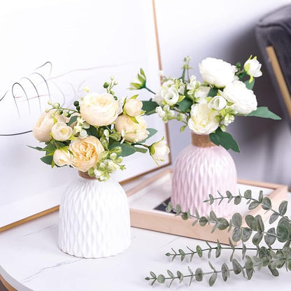 Floweroyal 4 Bunches Peony Artificial Flowers Champagne Flowers Silk Peonies Bouquets for Wedding Party Table Centerpieces Floral Arrangement Home Kitchen Decor.