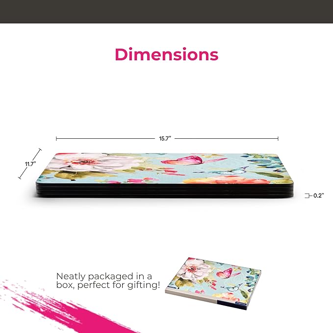 Pimpernel English Garden Collection Placemats, Set of 4 – (15.7" x 11.7") Floral Cork-Backed Board with Lacquer Finish, Heat & Stain Resistant Table Protectors Designed in England