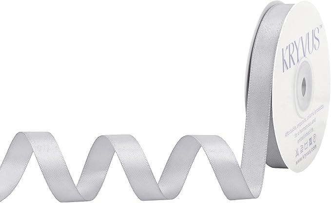 Silver Satin Ribbon, Double Faced 1/2 Inch X 25 Yards Silver Ribbon, Premium Satin Ribbon for Gift Wrapping, Crafts, Hair Bow Making, Sewing, Flower Bouquet, Wedding Party Decor
