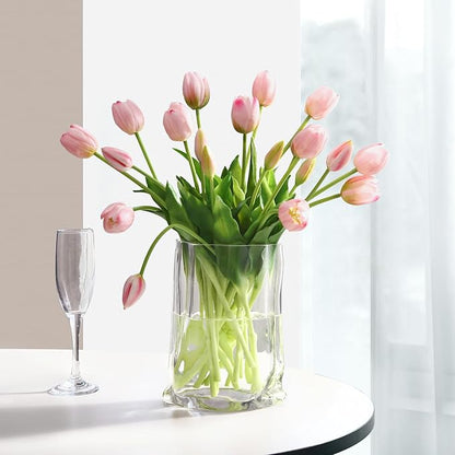 Artificial Flowers 20pcs Fake Tulips Real Touch, Faux Latex Tulips Flowers with Gift Box Soft Faux Tulips Bouquets Arrangements for Party Wedding Home Room Decoration(Pink)