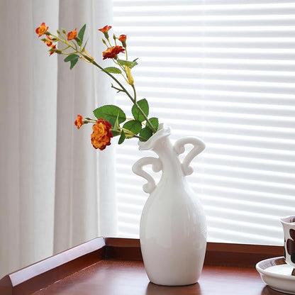 Vase with Attitude, White Ceramic Small Neck Vases, Novel and Lovely Unique Shape Vase, 7inch Modern Home Decoration Vases, Can Be Used As A Decoration for Dining Table Bookcase and Desk
