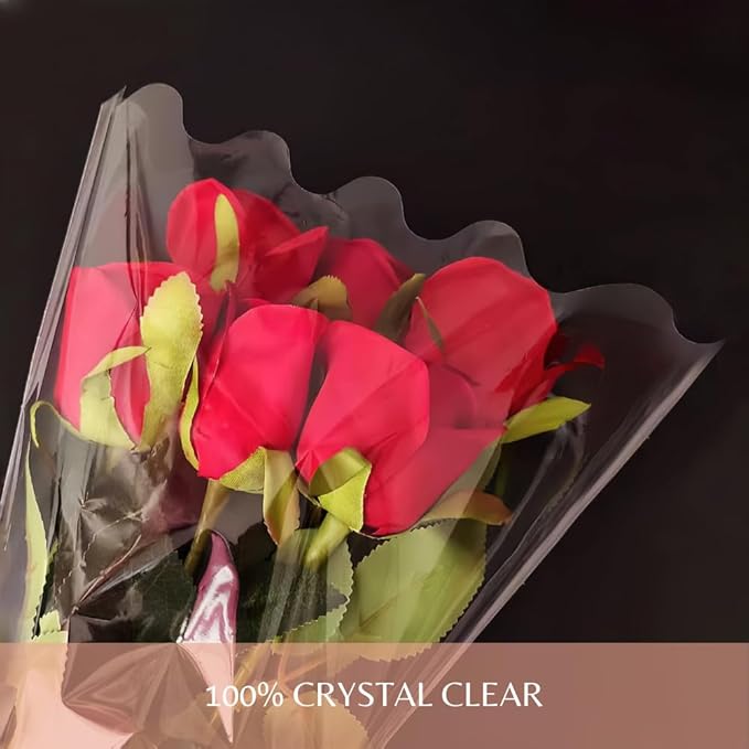 BBJ WRAPS Clear Flower Bags For Bouquets Waterproof And Durable Bouquet Sleeves For Florists, Flower Cellophane Bags For Florist Arrangements Supplies, 9x2.6x16 Inch, 100 Counts（S