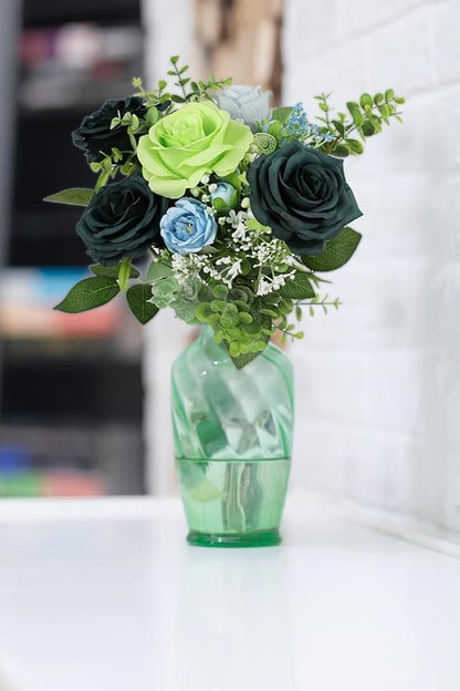 12pcs Artificial Rose Flower Dark Green Rose Emerald Green Flower with Long Stem Silk Roses Bouquet for Wedding Bridal Shower Party Home Decoration