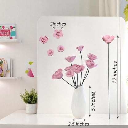 Artificial Flowers with Vase Set, 8 Handmade Ceramic Flowers with Premium Ceramic Vase, Easy Assembly Home Decor Gift Box for Wedding, Mother’s Day, Table Centerpiece (Pale Pink)