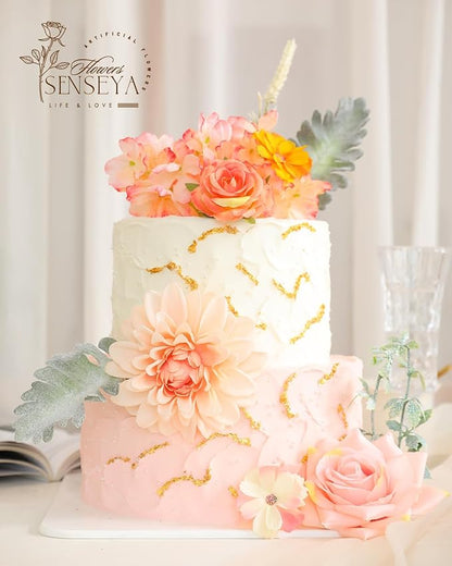 Senseya Artificial Flowers Combo, Champagne Silk Roses, Peonies, Dahlias with Stems for DIY Wedding Bouquets, Baby Shower, Table Centerpieces, Home Decor, Fake Floral Arrangements, Party Decorations