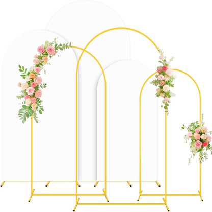 7.2FT,6.6FT,6FT Arch Backdrop Stand and Cover Set of 3 White Spandex Fitted Backdrop Cover Wedding Party Balloon Arch Stands Metal Arched Frame with Arch Covers for Birthday Baby Shower Ceremony Decor