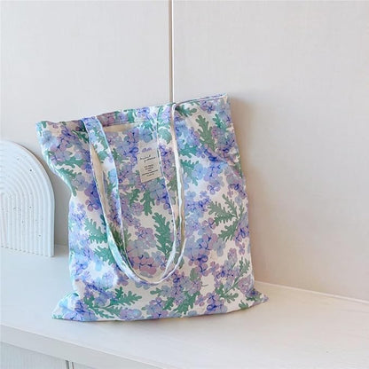 Cotton Canvas Tote Bag Reusable Soft Grocery Cloth Bag Floral Shoulder Bag for Beach Travel Shopping