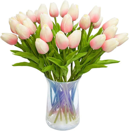 30pcs Artificial Tulips Flowers Real Touch Pink Tulips Fake Holland PU Tulip Bouquet Latex Flowers for Wedding Party Office Home Kitchen Decoration (Light Pink)