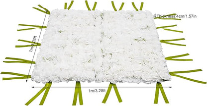 CNCEST Artificial Flower Wall Panels, Flower Wall Mat Silk Rose Flower Panels, Artificial Flower Wall Background (Green+White)