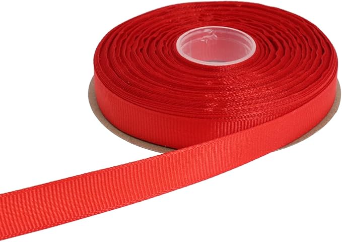 Solid Grosgrain Ribbon 25 Yard Each Roll 100% Polyester Woven Edge (5/8", Red)
