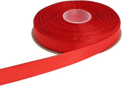 Solid Grosgrain Ribbon 25 Yard Each Roll 100% Polyester Woven Edge (5/8", Red)