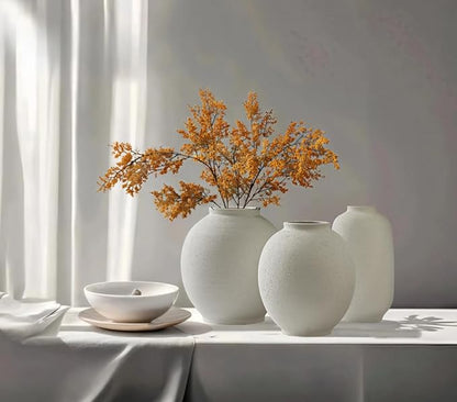 Large White Ceramic Vase, 9.8 inch Round Minimalist Textured Vase, Rustic Farmhouse Decor for Home, Living Room, Shelf, Table, Wedding & Entryway Decoration (Sandstone White)