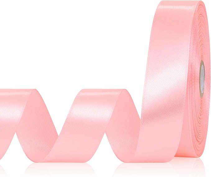 Cherry Blossom Pink Ribbon 1 Inch 60 Yards, Versatile Solid Satin Ribbon for Flower Bouquet, Graduation Lei, Crafts, Gift Wrapping, Baby Shower, DIY Bows and Wedding Decorations