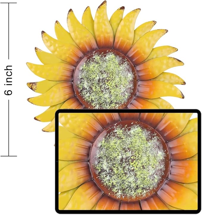 hogardeck Metal Sunflower Wall Decor - 2 Pcs 6'' Metal Flower Wall Art Outdoor Backyard Decorations Sunflower Kitchen Bathroom Decor Hanging for Indoor, Outdoor, Living Room, Bedroom