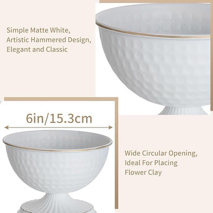 Sziqiqi White Urn Vase for Flowers - Wedding Table Decoration Centrepieces Set of 2 Vintage Metal Vases for Artificial Flowers Small Hammered Vase for Birthday Party Christmas Anniversary