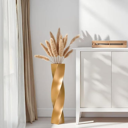 Tall Gold Floor Vase - 23.6 Inch Modern Square Twist Vases for Home Decor, Large Decorative Vase for Dried Flowers, Pampas Grass, Centerpiece - Matte Finish