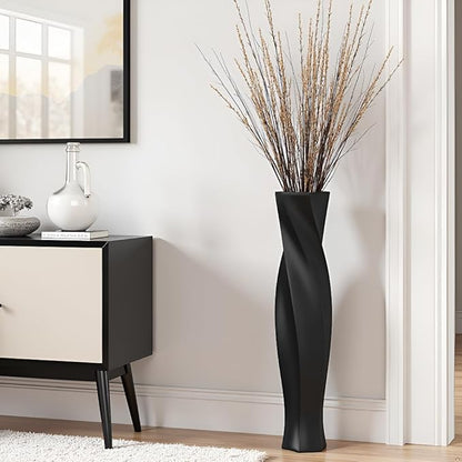 Tall Vases - 23.6" Tall Floor Vase for Home Decor, Resin Floor Vases, Black Hexagon Twist Floor Vase, Fits Into Hay/Pampas Grass, Living Room, Office, Wedding Decor (Black)