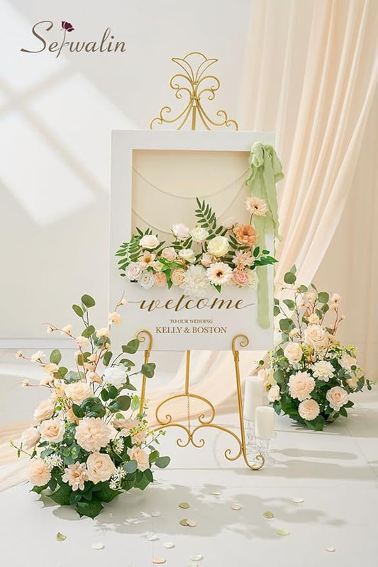 Serwalin Artificial Champagne Flowers, Silk Fake Flowers for DIY Wedding Bouquets Cake Flower, Table Centerpieces Baby Shower Birthday Party Home Decorations