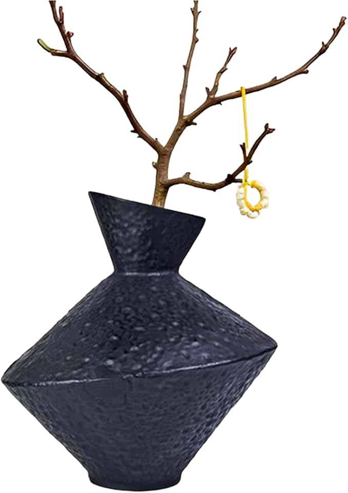 Unique Handmade Cast Iron Vase for Dried Flowers or Pampas Grass, 8.86" H Heavy and Durable Wabi Sabi Vases, Handicraft, Matte Black Vase for Modern, Rustic and Farmhouse Decor
