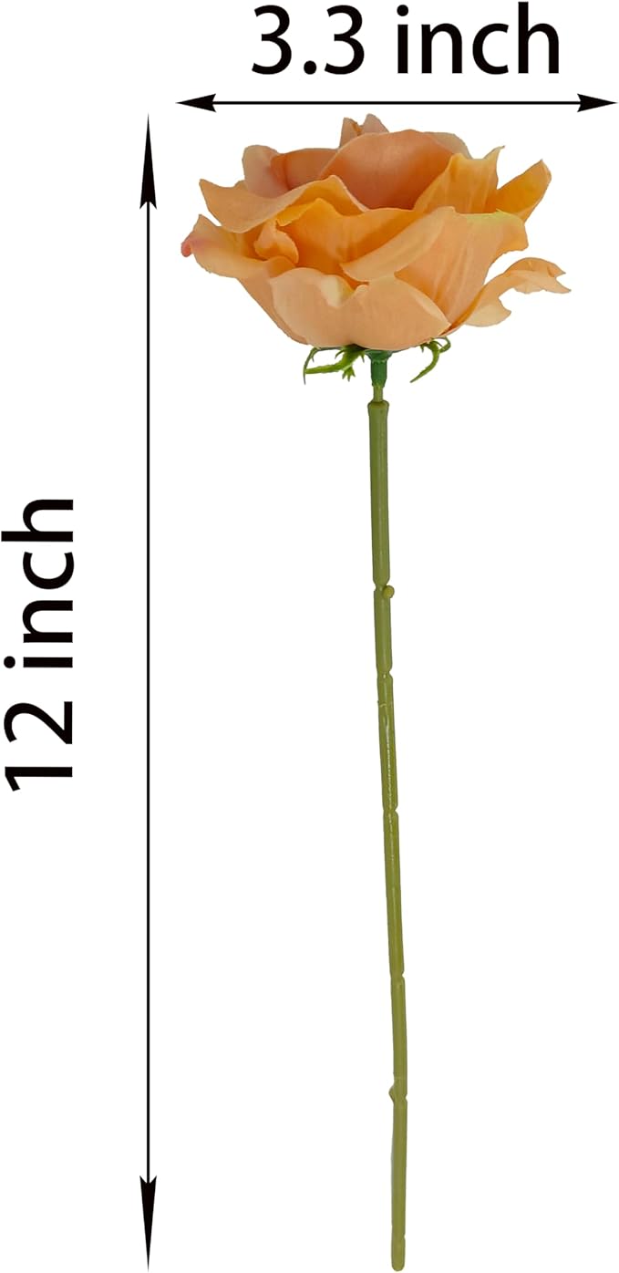 Artificial Satin Rose Flower Heads,48 Pcs Silk Rose Heads with Stems,3.3'' Rose Artificial Flowers Bulk,Artificial Rose Flower Heads for DIY Crafts Bouquet (48, Toffee)