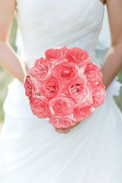 Glitter Roses Bouquet,30PCS Gradient Red Roses Fake Sparkling Flowers for Wedding Bouquet Party Christmas Home Decor(Gradient Red)