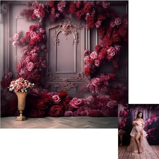 Kate 10x10ft Pink Red Rose Flowers Decoration Photography Backdrops Modern Interior European Style Wall Photo Background Wedding Portrait Backdrop Shooting
