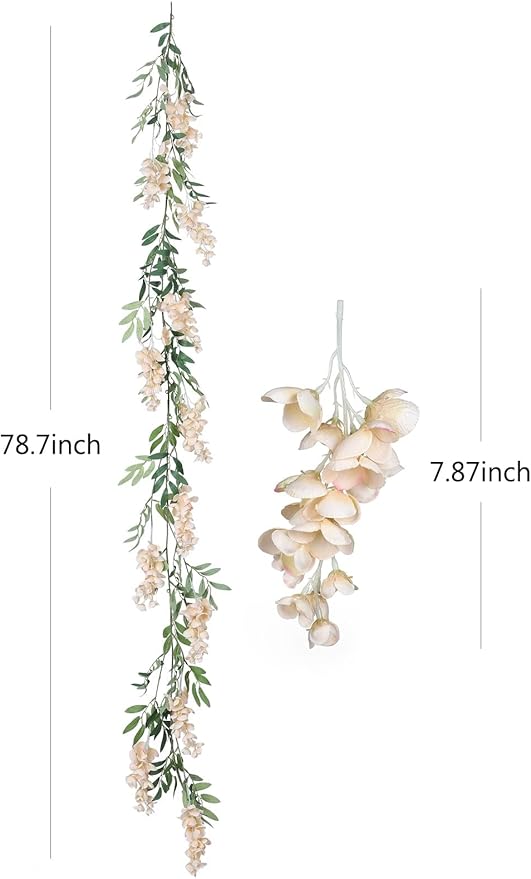 Duovlo 4Pcs 6.6Ft/Piece Imitation Silk Wisteria Garland Hanging Flower Vine for Home Outdoor Garden Ceremony Wedding Arch Floral Decor (Champagne)