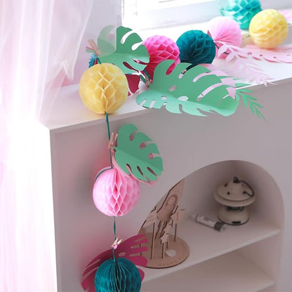 Paper Leaves Banner with Honeycomb Balls Paper Leaves and Honeycomb Ball Garland Decorations Wall Decoration Paper Leaves Backdrop Decoration for Nursery Birthday Party Wedding