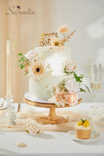 Serwalin Artificial Champagne Flowers, Silk Fake Flowers for DIY Wedding Bouquets Cake Flower, Table Centerpieces Baby Shower Birthday Party Home Decorations