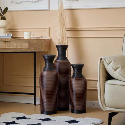 Floor PVC Decorated Vases Set of 3 for Gorgeous Home Decoration Large Classic PVC Vases 19.6in/23.6in/27.5in Height (Black+Brown)