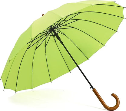 SoulRain 16 Ribs 48" Stick Umbrella Auto Open Solid Color Fashionable and Simple，Arc Classic Wood Handle，Windproof Unbreakable Stick Rain Umbrella