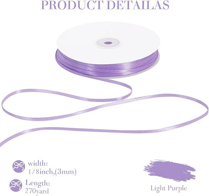TONIFUL 1/8 Inch x 200 Yards Light Purple Thin Solid Satin Ribbon Giant Spool Double Face Ribbons for Crafts Hanging Tags Invitation Card Balloons Bouquet Hair Gift Wrapping Party Decoration