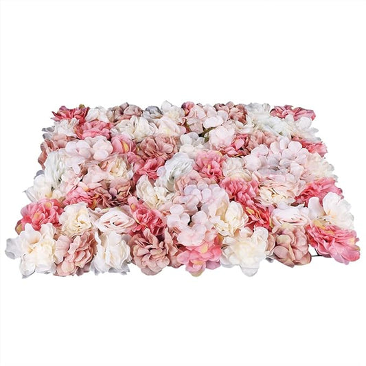 6 Pcs Artificial Flower Wall Panels 60x40cm 3D Flower Background for Wall, Wedding Flower Decorations Wall Silk Rose Panels for Photo Areas, Stage Background(Dahlia + Rose + Hydrangea)