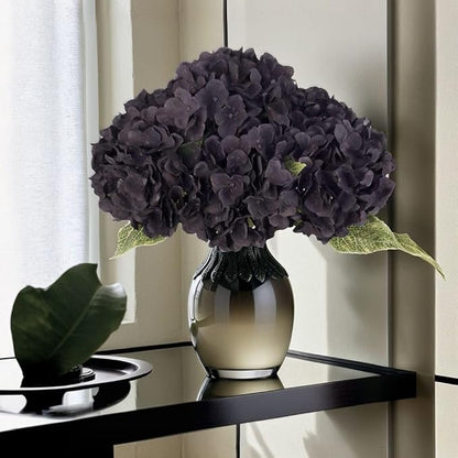 2Bouquets Artificial Fake Flowers Plants Silk Hydrangea Arrangements Wedding Bouquets Decorations Plastic Floral Home Kitchen Garden Party Festival Bar DIY (Black)