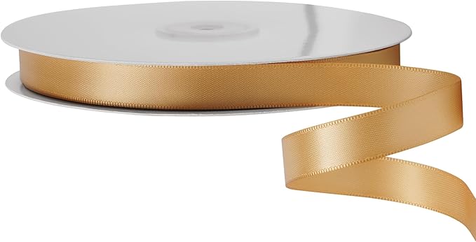 LIUYAXI Old Gold Stain Ribbon, 5/8" X Continuous 50 Yards, Double Faced Fabric Ribbon Perfect for Gift Wrapping Wedding Birthday Party Christmas Hair Floral Craft Baby Shower