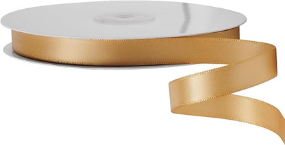 LIUYAXI Old Gold Stain Ribbon, 5/8" X Continuous 50 Yards, Double Faced Fabric Ribbon Perfect for Gift Wrapping Wedding Birthday Party Christmas Hair Floral Craft Baby Shower