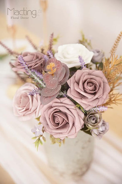 MACTING Artificial Rose Flowers 30PCS Real Touch Fake Flowers with Stem Soft Foam Roses for DIY Wedding Bouquets Table Centerpieces Baby Shower Party Spring Home Valentines Day Decor,Dusty Purple Pink